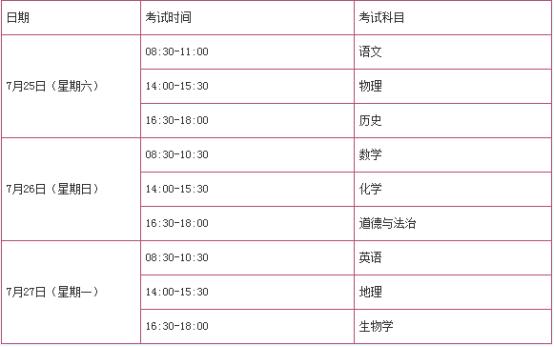 全国多省份2020年中考时间表
