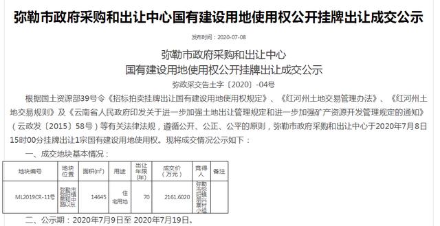 弥勒一村小组斥资2161万拿地，这22亩住宅地块用途耐人寻味-看看云南