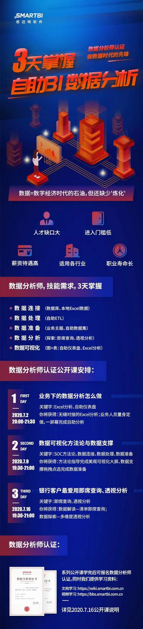 Smartbi数据分析师认证课程，3天轻松掌握自助BI分析