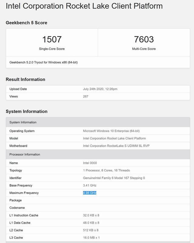 架构大更新的英特尔Rocket Lake处理器可将频率提升至5.0GHz