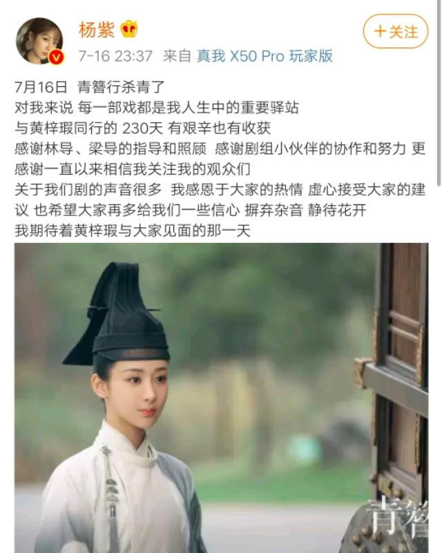 杨紫|《青簪行》杀青杨紫杀青长文 每一部戏都是我人生中的重要驿站