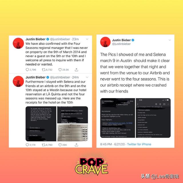 贾斯汀·比伯连发数条推文否认曾性侵粉丝 对造谣者诉诸法律