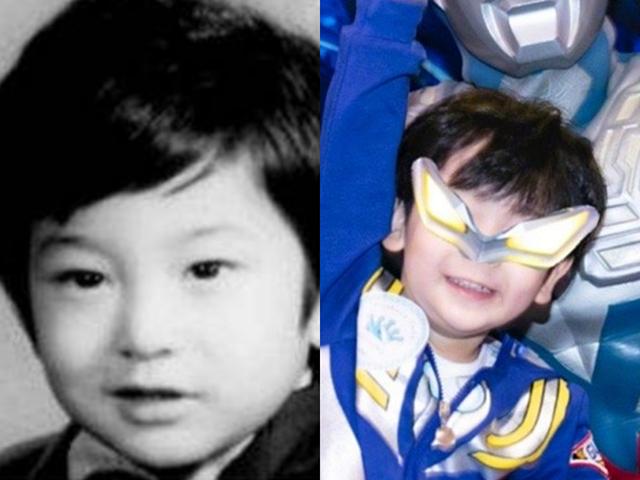 baby穿浴袍陪儿子游泳被偶遇，小海绵正脸出镜，神似黄晓明