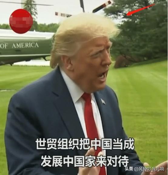 特朗普在户外接受采访，蓬松的头发好抢镜，感觉像戴一顶“帽子”