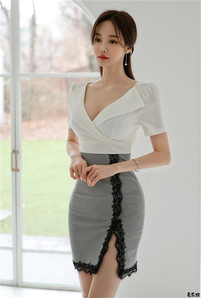 孙允珠：灰彩渐变水晶石岩纯白包臀裙