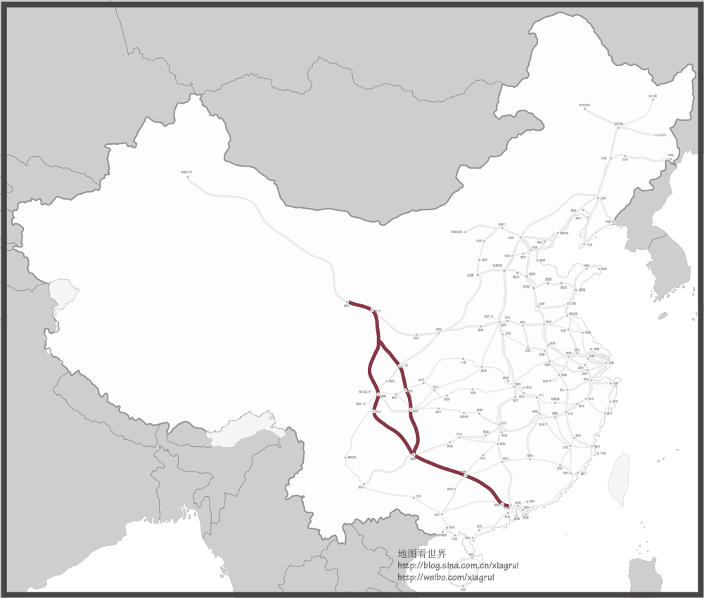 八纵八横高铁线路示意图(16幅分图)