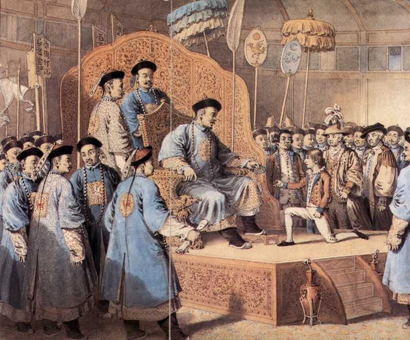 1793年,英国马嘎尔尼使团来到中国会见乾隆.