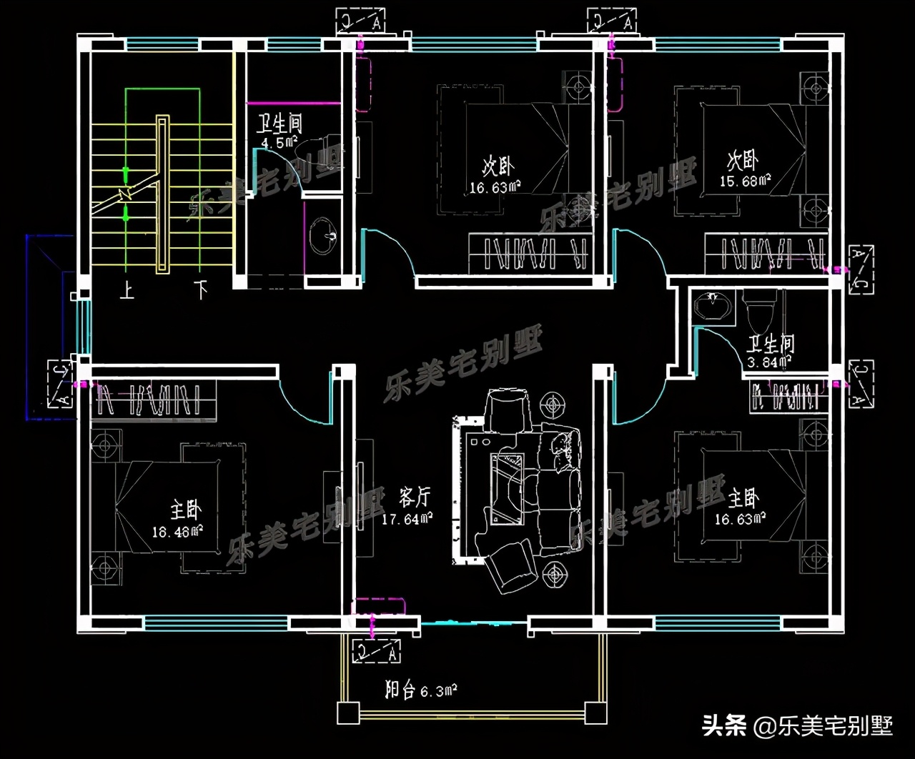 3套农村三层自建别墅设计图一二款对称三有电梯和套间