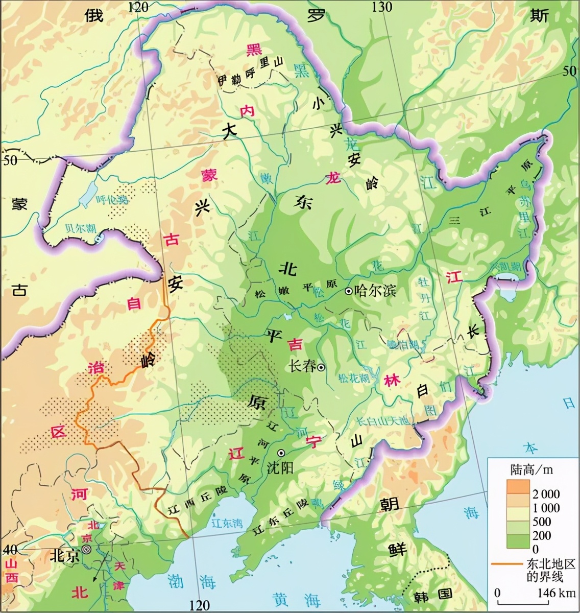 东北地区经纬度范围大致为:118°e-135°e,38°n-55°n.