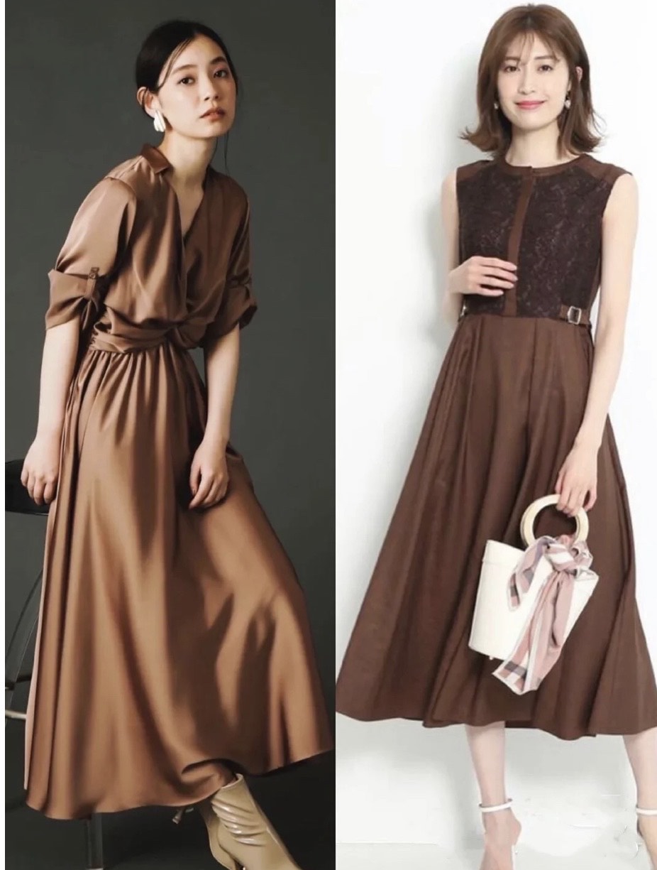 被祝福了一件棕色的连衣裙后,把人的气质和衣服的魅力结合在一起,是一