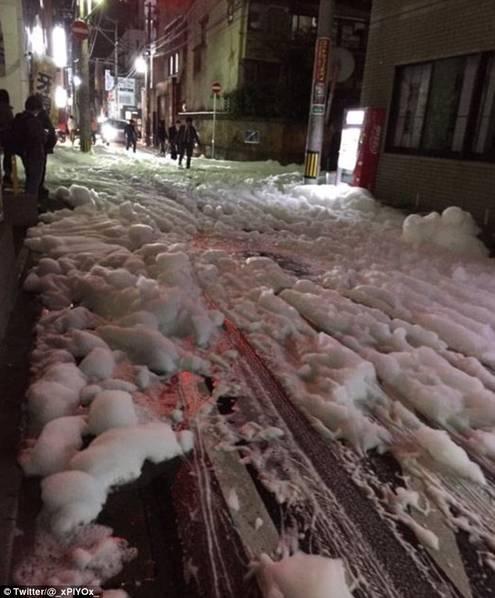 地震后，日本地面出现了大面积泡沫