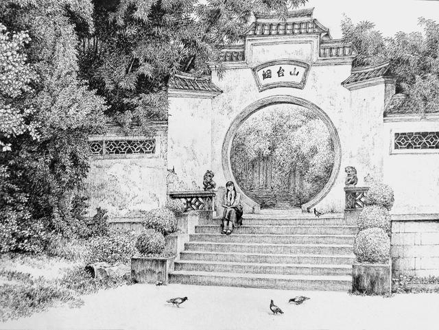 《林荫静处》(老仓山烟台山公园 作者:谢新苗 尺寸:8k)《历程》(老