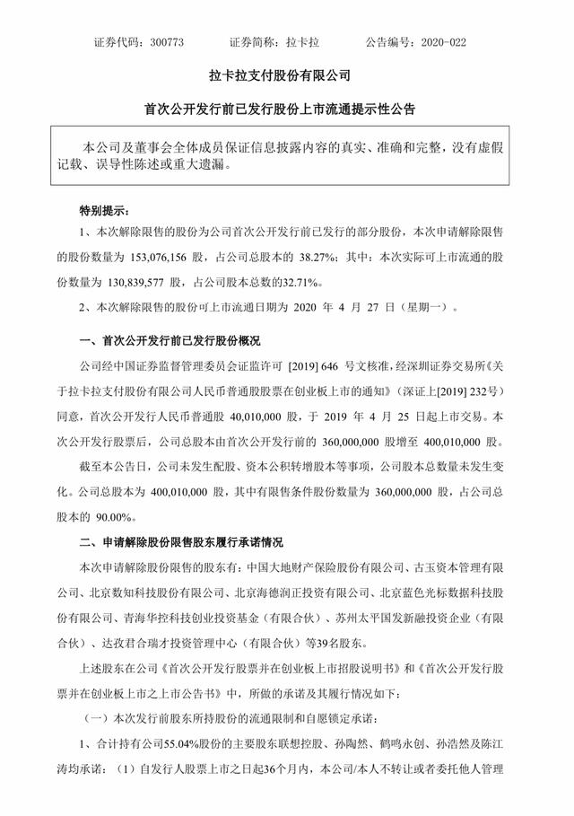 股票解禁、营收下滑、被疑利益输送 拉卡拉"清仓式"的分红引争议