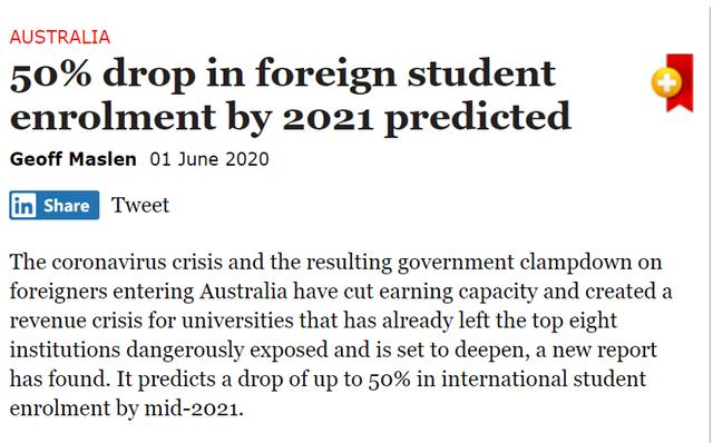 最新预测：2021年澳大利亚8大高校国际学生人数或下降50%