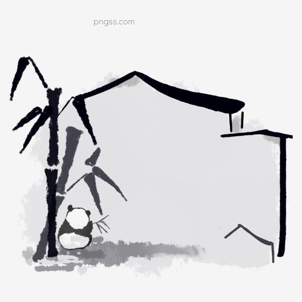 竹子水墨画江南屋檐熊猫古风边框国画黑白png搜索网 精选免抠素材 透明png图片分享下载 Pngss Com