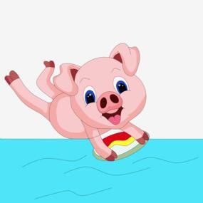 可爱卡通立体夏日游泳猪素材元素