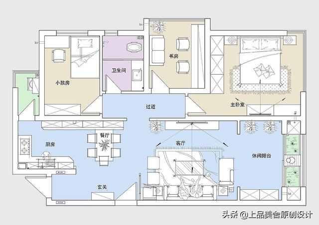 88平米美式风格，大学老师手绘原创电视背景墙，尽享田园风情