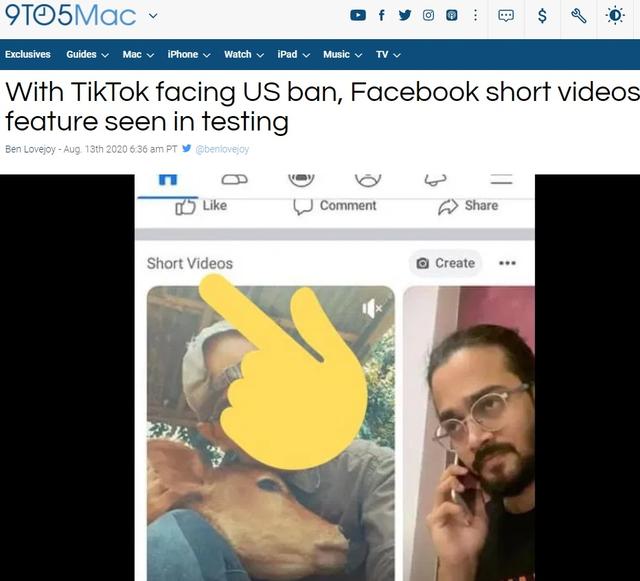 TikTok遭遇美国禁令后，Facebook开始测试短视频功能