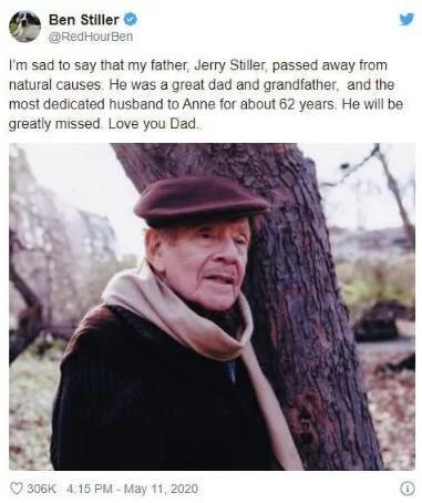 美国喜剧演员杰瑞·斯蒂勒去世 享年92岁