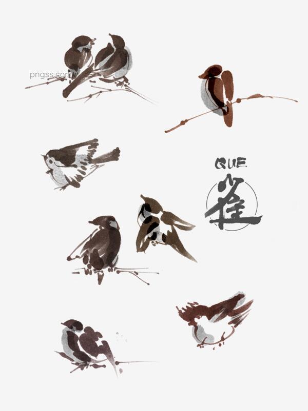 国画写意水墨素材小麻雀免抠图素材合集png搜索网 精选免抠素材 透明png图片分享下载 Pngss Com