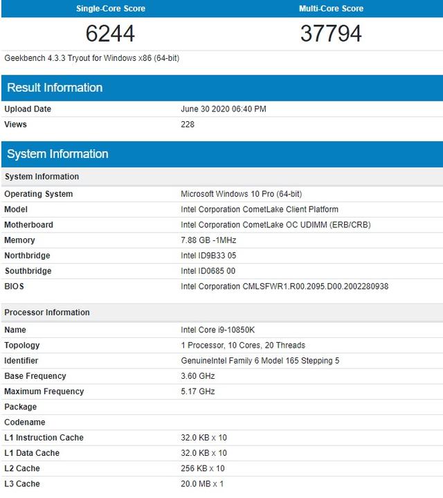 英特尔十代酷睿“次旗舰”i9-10850K 曝光，价格有望更低