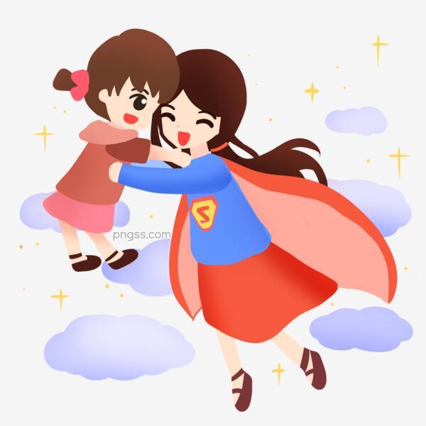 超人妈妈带女儿在天空飞翔png搜索网 精选免抠素材 透明png图片分享下载 Pngss Com