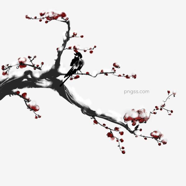 古风素材红梅墨色白雪驻鸟png搜索网 精选免抠素材 透明png图片分享下载 Pngss Com