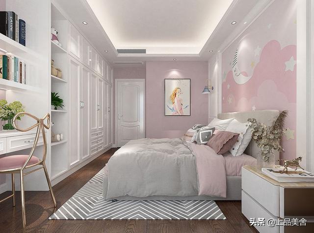 145平米现代风格，儿童房粉粉嫩嫩的鲜艳色彩，让卧室更有童趣