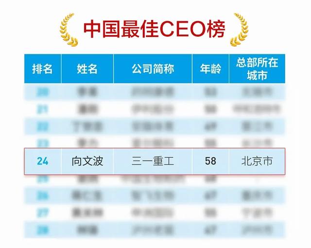 三一重工向文波当选中国最佳CEO