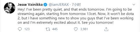 王者归来，DOTA2双冠王JerAx宣布重启直播