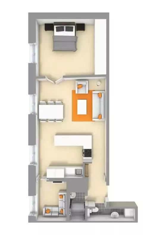 The 57 square meters of small apartment space is not wasted at all. If ...