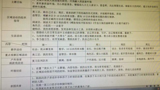 小班开学第一周周计划