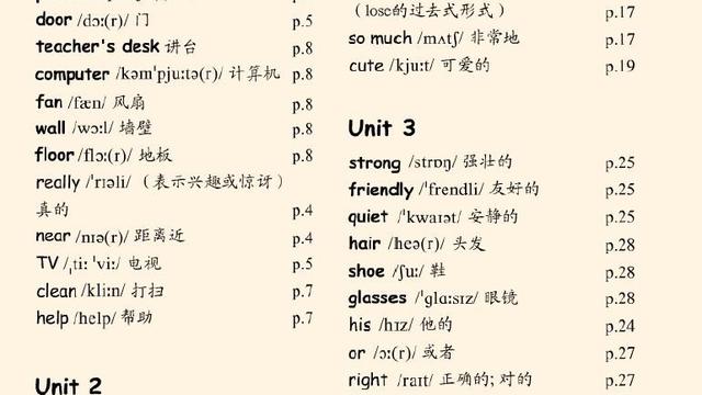 人教版小學英語四年級上冊所有單詞句子