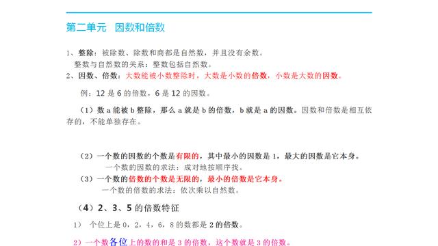 五年级数学下册各单元重要知识点