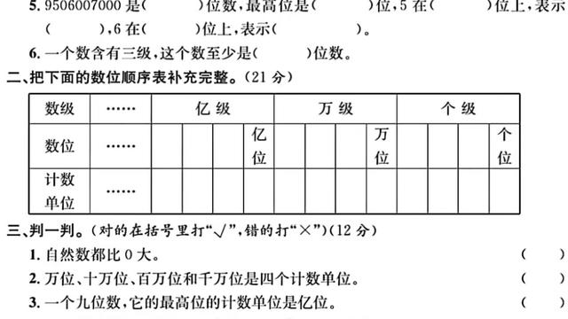 小学四年级数学认数、近似数练模拟训练题