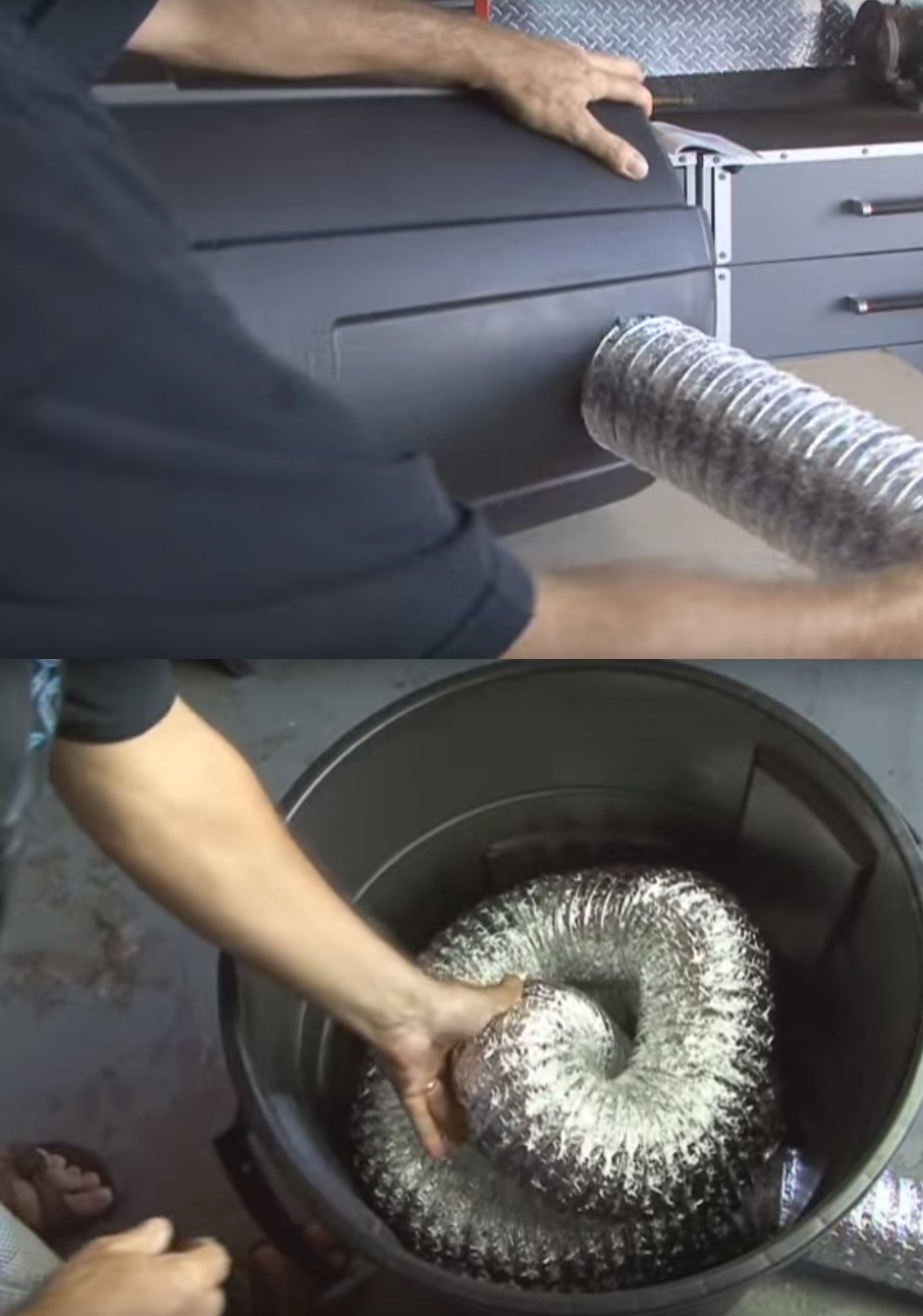 伸缩软管穿进塑料桶里，最后能让家里变成冰凉的云海