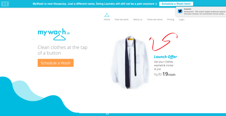 印度O2O上门取件洗衣平台Housejoy收购MyWash
