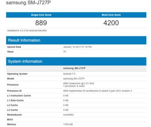 三星Galaxy J7显卡跑分曝出 2G运行内存骁龙626扶持