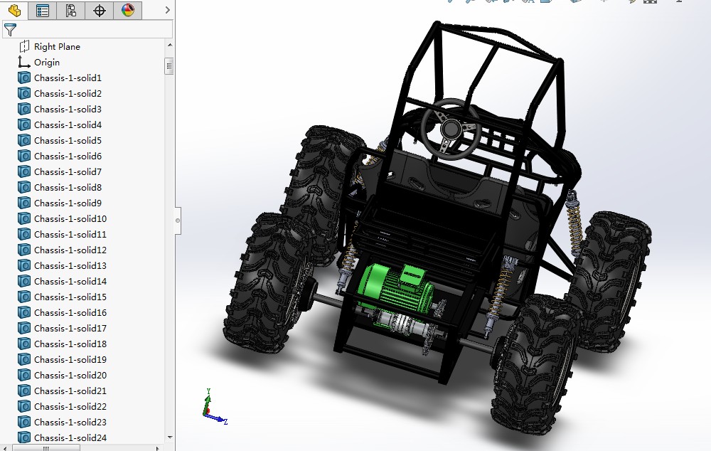 电动后轮驱动的沙漠赛车3D图纸 solidworks设计