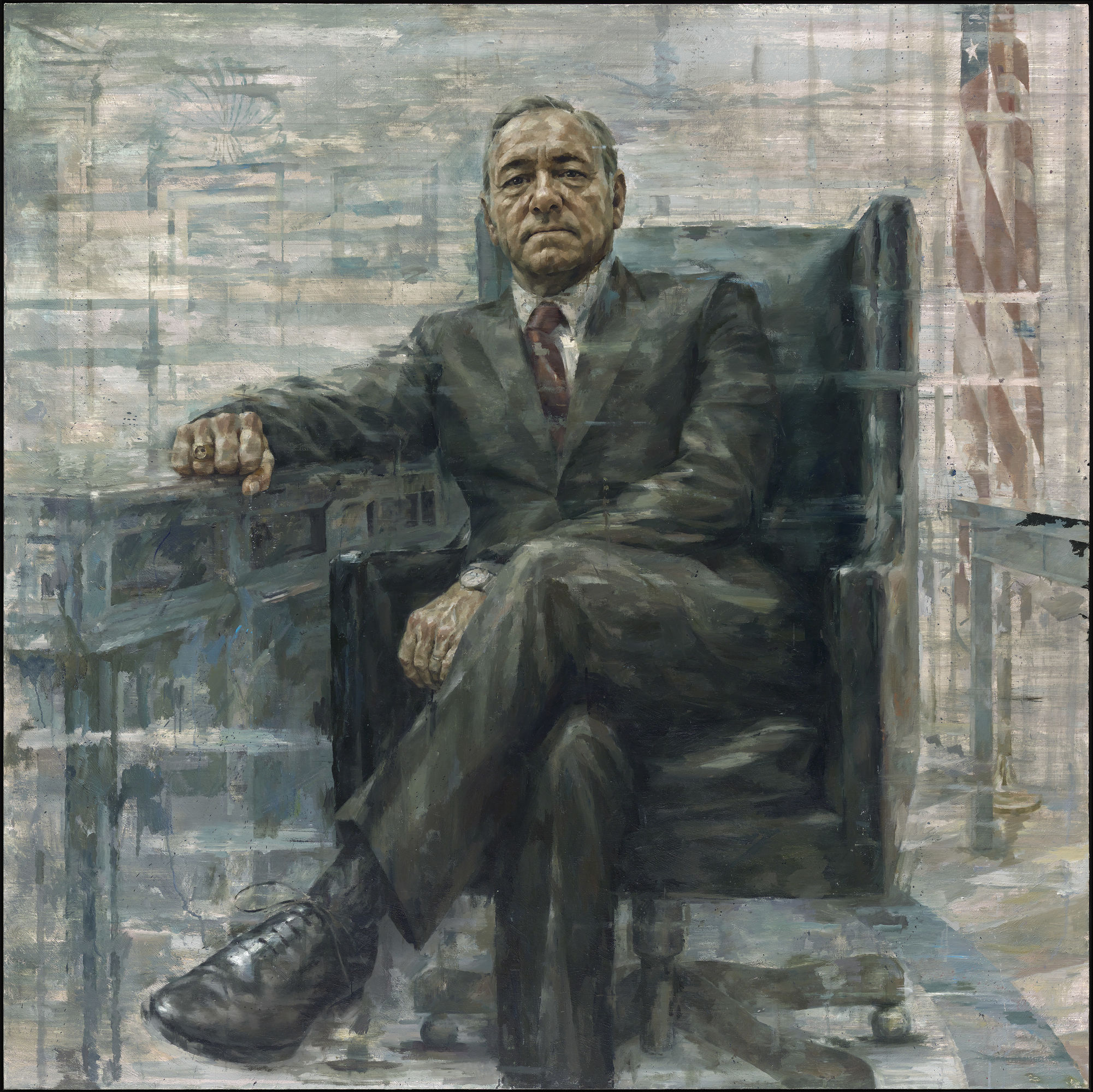 史密森尼国家肖像画廊展出“木下总统”，凯文·史派西与其合影