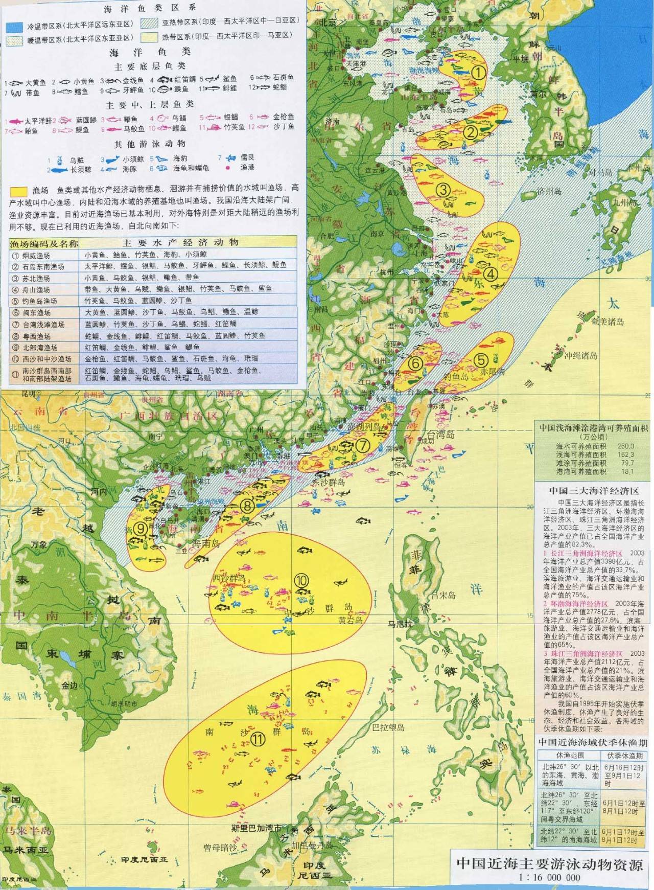 二,中国近海动物资源分布图一,中国渔业资源与区划图