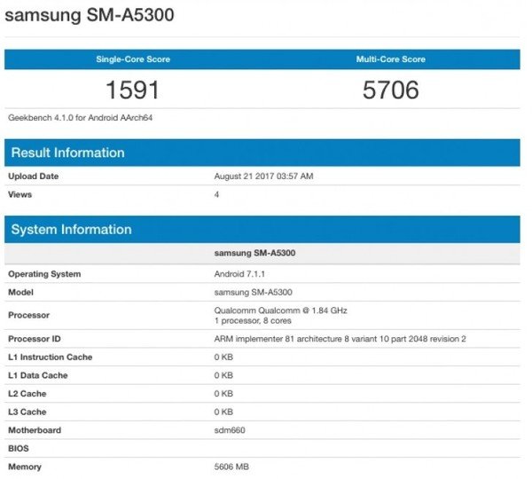 三星A5 2018版本号中国发行亮相：配用高通芯片骁龙660CPU