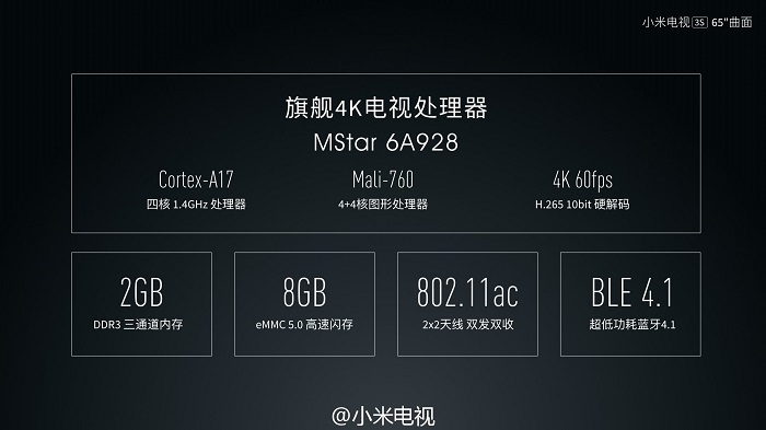 小米电视机新品发布会：43寸小米电视3S需1799，65寸曲面电视8999元