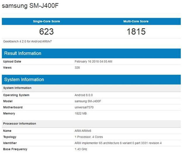 Galaxy J 系列产品中档新手机亮相GeekBench 包含J3 J4 J6 J8