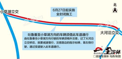 6月27日起吐乌大吐鲁番到小草湖方向路段全封闭施工
