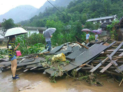 四川省北川再遭降雨袭击 部分乡镇受灾