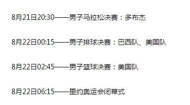 里约奥运，中国代表团比赛时刻表