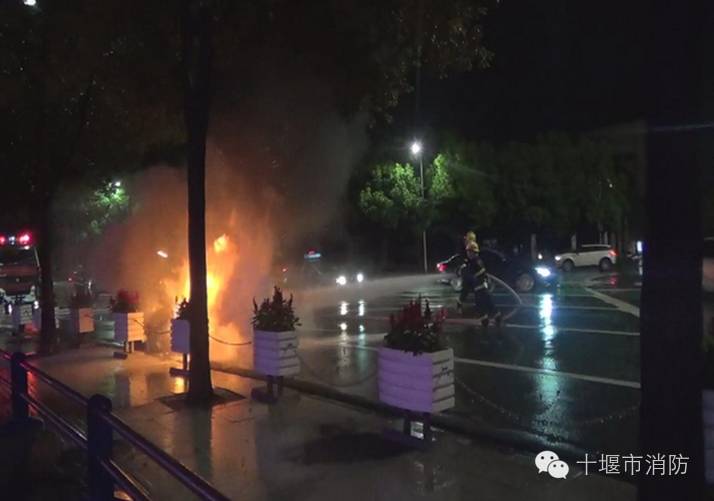 雨天着火？郧阳中学附近一轿车行驶中冒烟起火，所幸无人员伤亡