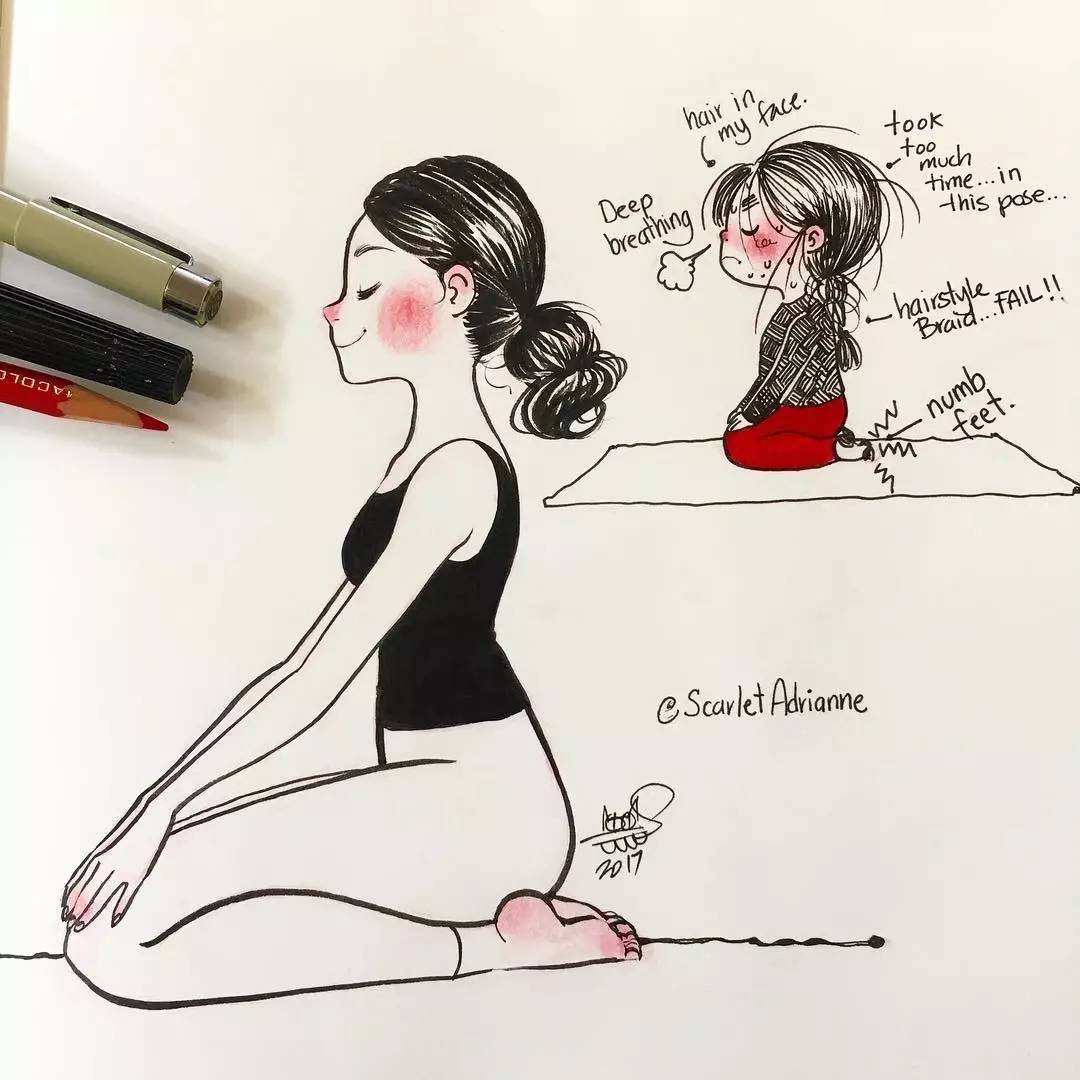 超可爱哒，一组“超写实”的简笔画，练瑜伽的你