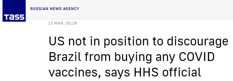 美國攥住疫苗不賣，還不讓巴西買別國疫苗：拒絕惡意國家援助